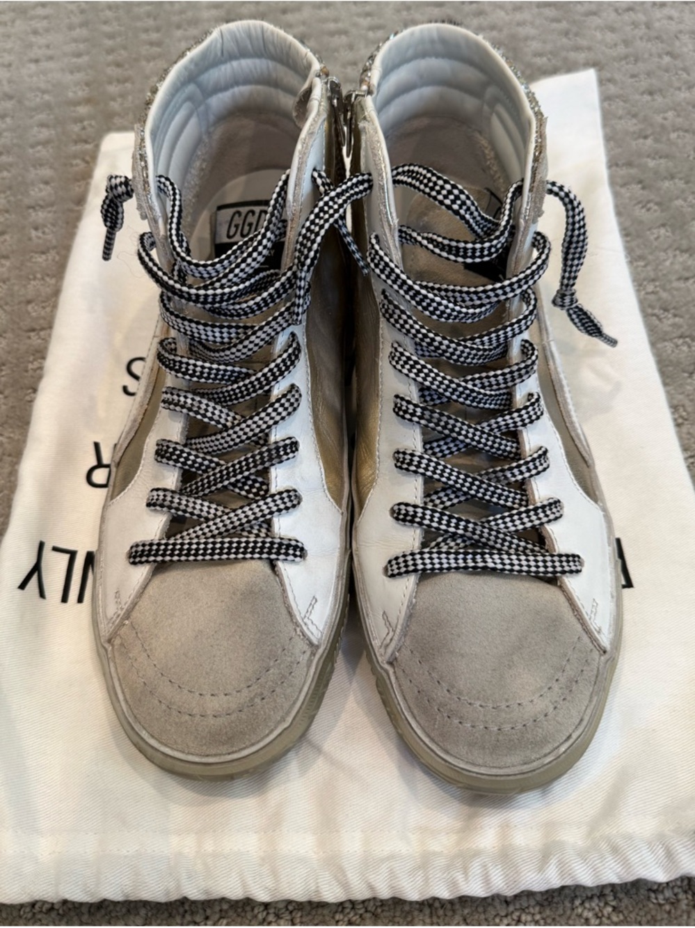 Golden Goose Slide Silver Glitter High-Top Sneakers Size 40/10 AUTHENTIC - Picture 3 of 14